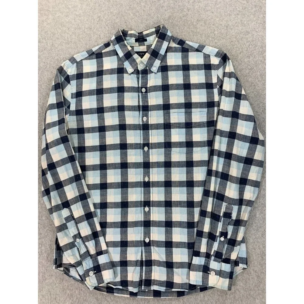 J Crew Slim Fit Homespun Long Sleeve‎ Button Down Shirt (Men's Large) Blue